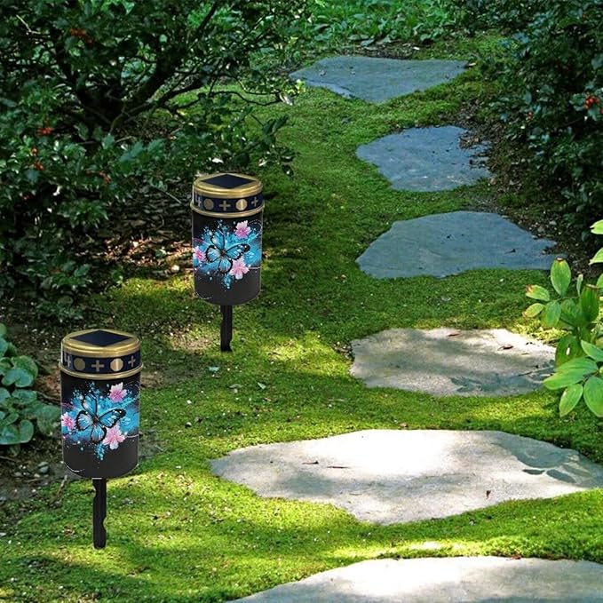 ZOUTAIRONG Solar Light for Cemetery Grave 6 Pack Solar Garden Lights Outdoor Garden Lights Solar Pathway Lights Outdoor Cemetery Solar Lights for Grave Solar Lights Flower Blossom