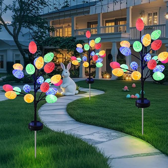 Solar Outdoor Egg Lights – 2-Pack LED Stake Pathway | Waterproof Garden Patio Yard Decor | Lighted Cracked Egg Solar Lamp | Festive Ambient Landscape Lighting for Lawn Walkway
