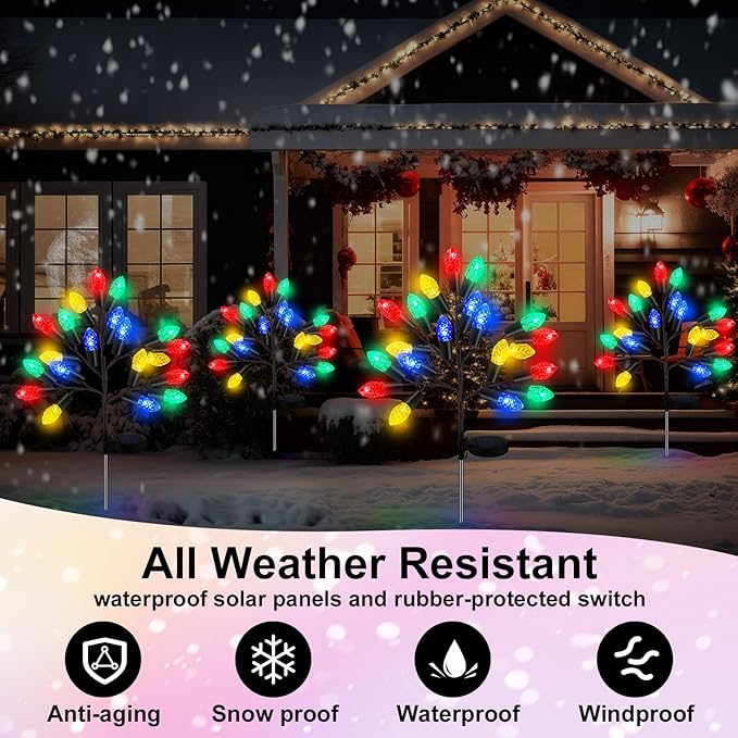 2 Pcs Christmas Solar Pathway Lights Outdoor Decorations 28" Christmas Stake Lamp Yard Waterproof 8 Modes 20 LED Pine Cones Tree for Walkway Path Garden Patio Decor