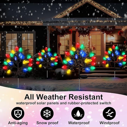 4 Pcs Christmas Solar Pathway Lights Outdoor Decorations 28" Christmas Stake Lamp Yard Waterproof 8 Modes 20 LED Pine Cones Tree for Walkway Path Garden Patio Decor