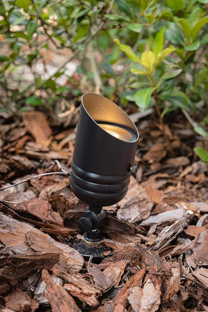 VOLT Fat Boy 12V Brass Outdoor Spotlight (Black) with 5W 2700K Warm White 400 Lumen MR16 LED Bulb for Low Voltage Landscape Lighting of Yard, Lawn, Garden, Patio, Trees & House