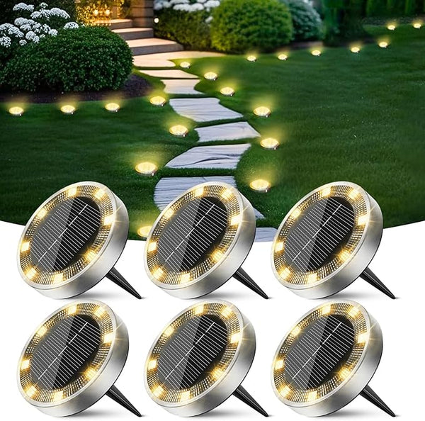 Peasur Solar Ground Lights Outdoor, 6 Pack Flat Solar Powered Disc Lights, IP68 Waterproof, Anti-Rust, Landscape | Lumora