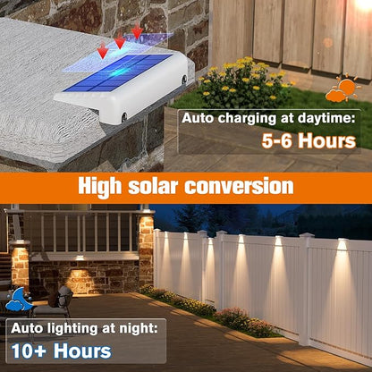 NIORSUN Solar Fence Lights Outdoor 12 Pack, IP65 Waterproof Large Size LED Solar Deck Lights with Lenses, Auto ON Off Warm White Step Lights for Outside, Patio, Fence, Yard and Railing Decor (White)