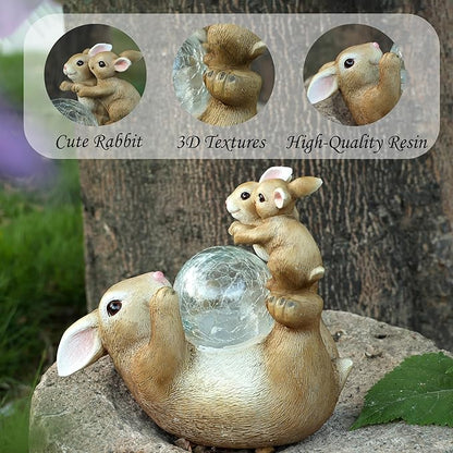 Solar Bunny Lamp Playing with Ball, 10x5x9 Inch Outdoor Easter Rabbit Decor, Whimsical Garden Statue for Lawn, Backyard & Night Landscape, Easter Bunny Figurine Night Light