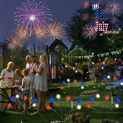 4th of July Decorations, 6 Pack Solar Firefly Lights Outdoor, 36 LED Waterproof Patriotic Decor Garden Lights with 2 Modes for Independence Day National Day Yard Path Decorations (Red White and Blue)