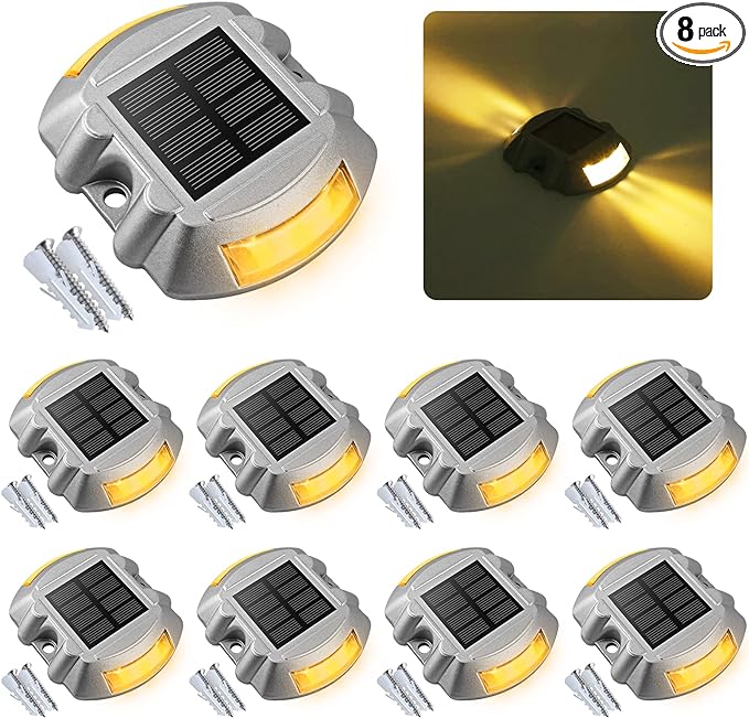 VOLISUN Solar Deck Lights Driveway Dock Lights, 8-Pack Led IP68 Waterproof Outdoor Warning Step Lights for Driveway | Lumora