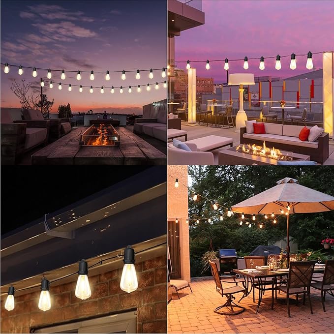 25FT LED Outdoor String Lights with 13 ST38 Edison Shatterproof Plastic Bulbs,2700K Waterproof Connectable Outdoor Patio Lights String for Home Garden Porch Cafe Yard Party Deck Decor