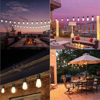 25FT LED Outdoor String Lights with 13 ST38 Edison Shatterproof Plastic Bulbs,2700K Waterproof Connectable Outdoor Patio Lights String for Home Garden Porch Cafe Yard Party Deck Decor