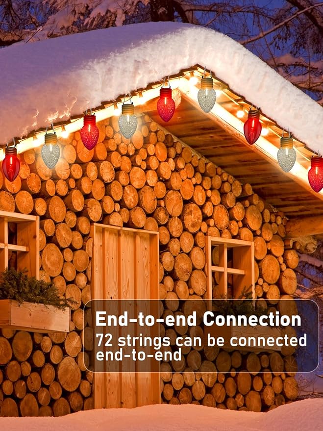 SUNSGNE Red and White Christmas Lights Outdoor, 16FT Colored Christmas Lights with 10 Count 5'' Diamond LED Bulbs for Roofline Patio Balcony Yard Porch Decorations