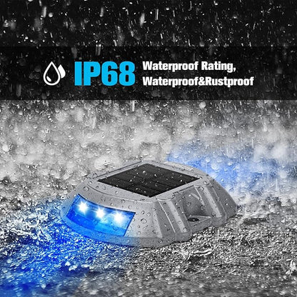 VOLISUN Solar Deck Lights Driveway Dock Lights, 8-Pack Led IP68 Waterproof Outdoor Warning Step Lights for Driveway Sidewalk Garden Pathway Yard (Blue, Auto On/Off