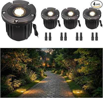 Gardenreet Landscape Well Light - Brass Low Voltage Ip65 Waterproof In-Ground Lighting, Outdoor 12V LED Wired Fixture, Antique Bronze for Lawn Walkway Wall Without MR16 Bulb