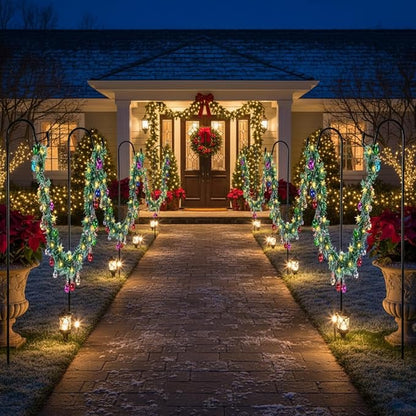 Hortsun 6 Pack Solar Pathway Lights Outdoor with Shepherd Hooks Tinsel Garlands LED String and Balls Waterproof Solar Stake Lights for Summer Yard Pathway Landscape Path Walkway Lighting