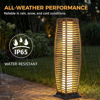 Grand patio Outdoor Floor Lamp Solar Lantern, Water-Resistant Natural Wicker Boho Patio Light with 50/100 Lumens Dual Brightness & Memory Mode for Garden Porch Deck Decor, Large Crossover Natural