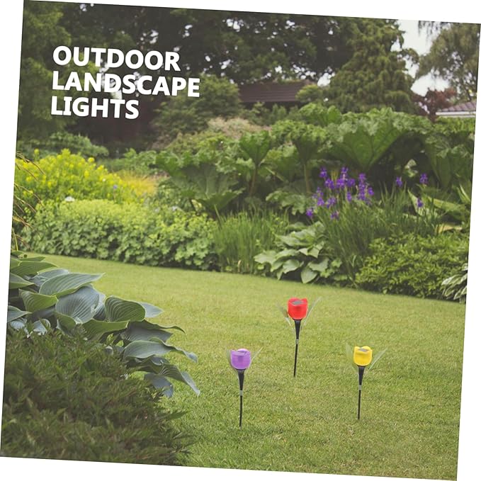 3pcs Outdoor Solar Pathway Lights Tulip Led Garden Landscape for Driveway Patio Auto Off Random Color