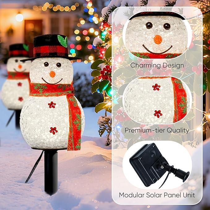 Homemory 3 Pack Solar Christmas Snowman Pathway Lights Outdoor Decor, Waterproof Lights Stakes for Winter Yard, Patio, Backyard, Porch, Lawn (All Black)