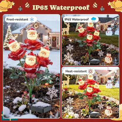 2 Packs Christmas Rose Solar Garden Light with Santa Claus, 27.4 Inches Garden Solar Light Outdoor for Christmas Decoration, Auto ON/Off, IP65 Waterproof, Suitable for Courtyard, Pond, Walkway