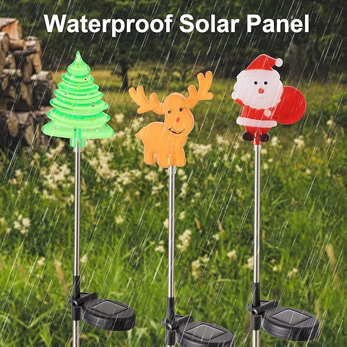 MAGGIFT 3 Pack Solar Christmas Garden Stake Lights, Solar Powered Santa Claus, X-mas Tree & Reindeer Outdoor Decorative Lights, Warm White LED Landscape Lighting, Waterproof for Patio Yard Decorations