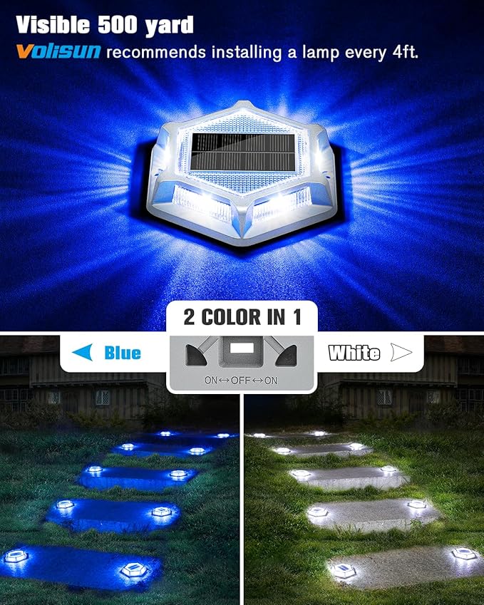 VOLISUN Solar Driveway Lights Dock Outdoor Waterproof Marker Lights,16 Pack Solar Deck Lights 2 Colors in 1 Led | Lumora