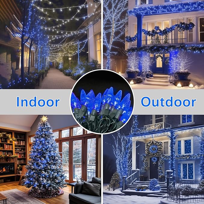 70 Count C6 Blue Christmas Lights - 35.5ft Outdoor, Waterproof, Green Wire, IP65, UL Listed | Lumora