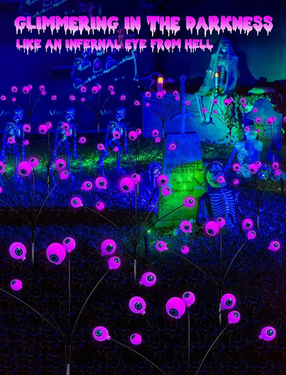 KerKoor Solar Halloween Lights Outdoor Decorations - 4 Pack 32 LED Solar Eyeball Lights for Yard, Scary Eyeballs Halloween Light for Outside, Pathway, Walkway, Landscape, Garden, Party Decor (Purple)