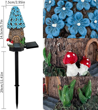 Mushroom Solar Lights Outdoor, Waterproof Fairy Houses Mushroom Garden Decor Decorative Solar Powered Garden Stake Lights for Outside Lawn Walkway Patio Yard (Blue)