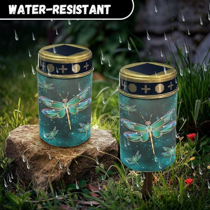 Green Dragonfly Solar Pathway Lights Outdoor, LED Solar Lights for Outside Waterproof Landscape Path Garden Decorative Lights Solar Powered Lighting for Yard Patio Walkway Driveway Decor