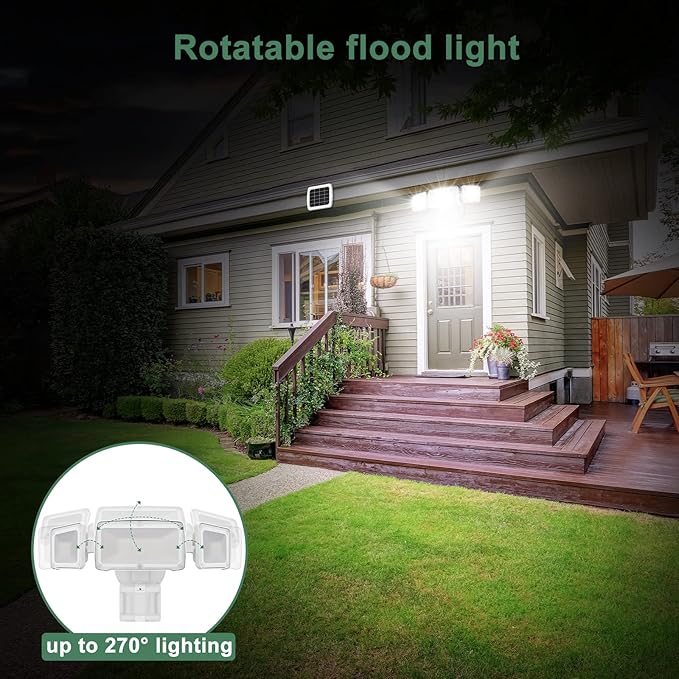 GLORIOUS-LITE Solar Security Lights 2400mAh LED Motion Sensor Light Outdoor, Rechargable 1600lm Solar Flood Light | Lumora