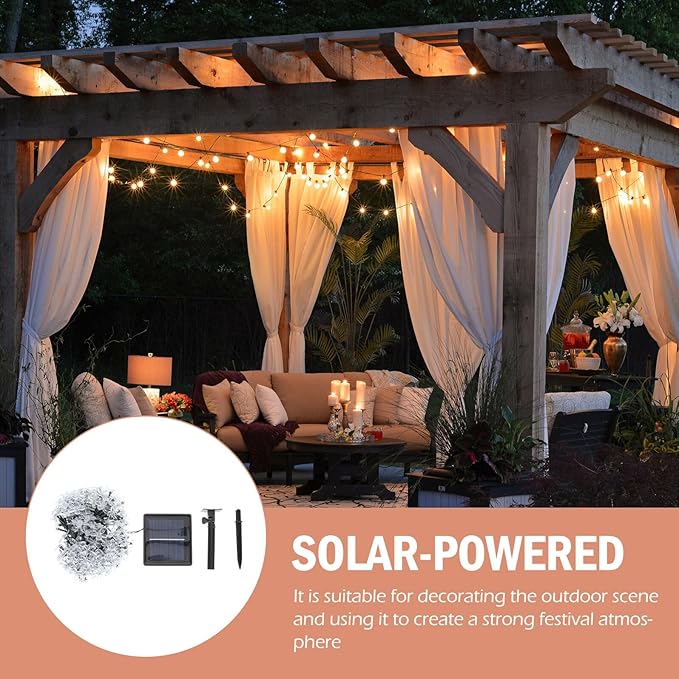 DOITOOL Solar-Powered Cherry Blossom String Lights Outdoor Flower Shape Lamp LED Multi-Color Patio Garden Festival | Lumora