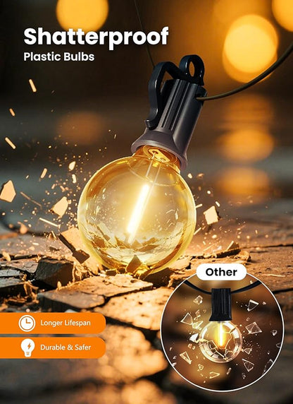 Outdoor String Patio Lights, 150FT 75 LED Patio Lights Waterproof, Connectable Shatterproof Hanging Outside String Light for Backyard, Porch, Deck, Balcony, Garden, House Decor, 2200K
