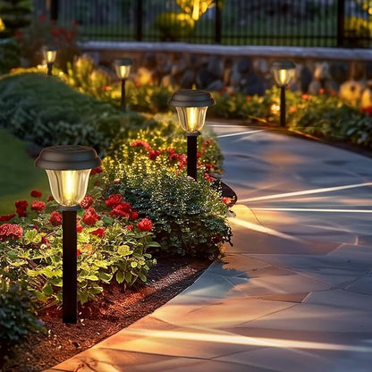 DERAYSION 8 Pack Stainless Steel Glass Solar Pathway Lights and 12 Pack Solar Lights Outdoor Bundle