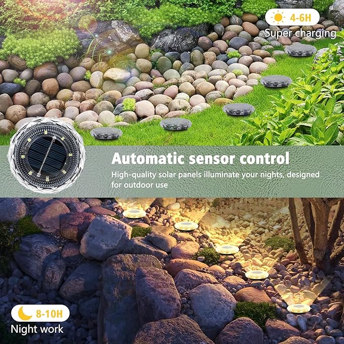 echosari Solar Ground Lights 12 Pack, Upgraded Solar Garden Lights Auto ON/Off Landscape Lighting Outdoor In-Ground Lights Waterproof Long Lasting for Pathway Walkway Patio (Warm White)
