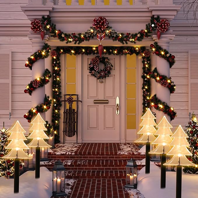 Mycznsyard Solar Christmas Tree Pathway Light 5 Pack Christmas Decorative Lights Waterproof LED Night Lights for Outdoor Ground Lawn Landscape Holiday Party Christmas Decor (Warm White)