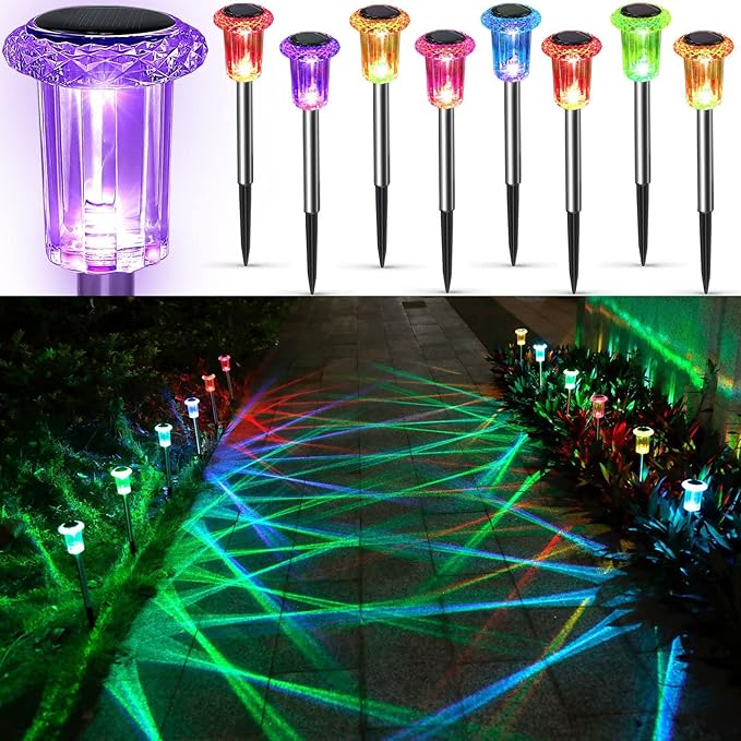 Solar Pathway Lights Outdoor, 6 Pack Stainless Steel LED Landscape Lighting Waterproof Solar Powered Yard Walkway Lights for Patio Lawn Yard Landscape Walkway(Multicolor)