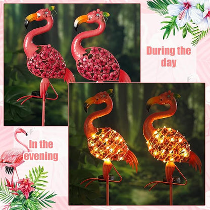 2 Pcs Flamingo Solar Lights Flamingo Yard Decorations Outdoor 32.48'' H Summer Waterproof LED Solar Lamp Pink Warm White Metal Garden Housewarming Gifts for Lawn Patio Pathway Landscaping