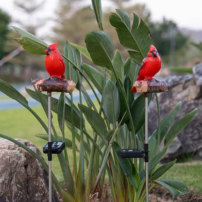 Cardinal Solar Lights Outdoor with Sound & Motion Sensor, Waterproof Red Bird Figurine Stake, Hand-Painted Memorial Garden Decor Gift for Mom Grandma