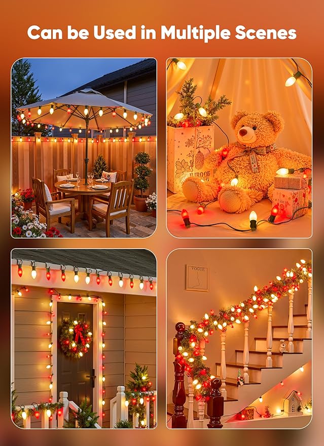 C9 LED Christmas Lights Outdoor, 100 Feet C9 String Lights with 100 Shatterproof Matte Bulbs, Connectable | Lumora