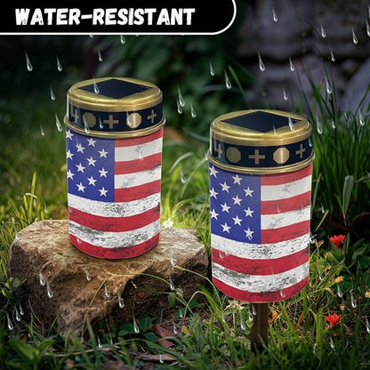 US Flag Outdoor Solar Lights,Solar Stake Lights Waterproof Solar Garden Lights Landscape Lighting Solar Pathway Lights Solar Lantern Outdoor Powered-Warm White