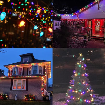 C7 Christmas Lights Outdoor 25Ft Vintage Christmas Lights 25 Ceramic Colorful Bulb Light, Multicolor Christmas String Light for Outdoor Patio Holiday Wedding Party Xmas Decorations