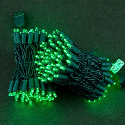 YULETIME Green Wide Angle LED Christmas Lights 200 Count 50 ft, Pack of 2 Strands 25 ft 100 Lights UL Certified Commercial Grade String Light Set (Green)