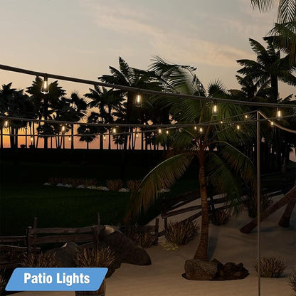 LED Outdoor String Lights 50FT, Waterproof Patio Lights with 27 (25+2 Spare ST38 Shatterproof Replaceable Bulbs), Connectable Dimmable Outside Hanging Light for Porch Garden Deck Bistro Backyard