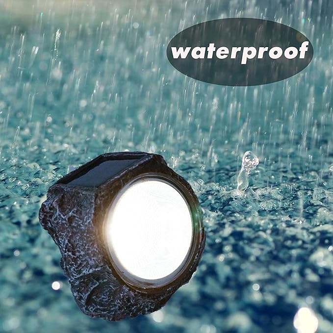 Solar Rock Light Led 4 Pack Waterproof Garden Stone Lights Outdoor Landscaping Spotlights, Yard Patio Pathway Driveway …