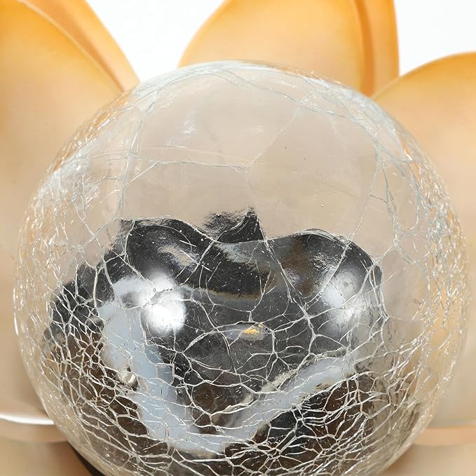 Solar LED Floral Design Outdoor Light Waterproof Yellow Crackle Glass Pathway Decoration Solar Powered Landscape Lighting