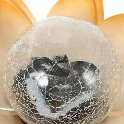 Solar Powered LED Lotus Crackle Glass Path Light Yellow, Garden Lawn Decorative Outdoor Solar Energy Lamp for Yard and Patio