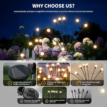 Outdoor Solar Lights Waterproof (2 Pack, 20 LED), Fairy Garden Decor, Fairy Tale Courtyard Decor, Firefly Lights, Solar Garden Lights, Solar Landscape Lights, Gifts for Women Who Have Everything