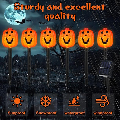 12 Pack Halloween Pumpkin Pathway Solar Lights, Orange Yard Stake Pumpkin Shaped Pathway Lights Outdoor Waterproof for Balcony Lawn Walkway Party Decor