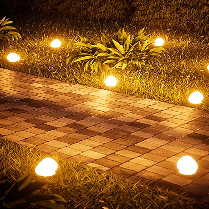 Solar-Powered Stone-Shaped Garden Decorative Lights (Warm White)