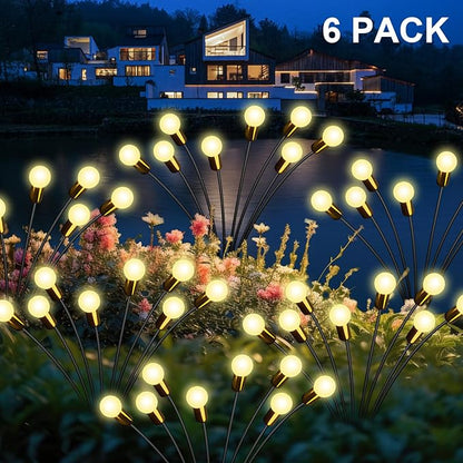 New Upgraded Solar Firefly Lights Outdoor Waterproof 6 Pack 48 LED 19 Modes USB Rechargeable Solar Garden Lights with Remote Timer Dimmable for Yard Patio Landscape Outside Decorations Light, Warm