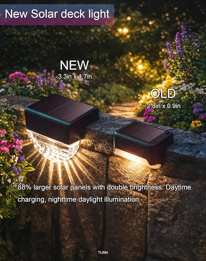 TIJNN Solar Deck Lights Outdoor, Fence Light Waterproof Led Lights for Outdoor Stairs, Step, Yard,Patio Decor | Lumora