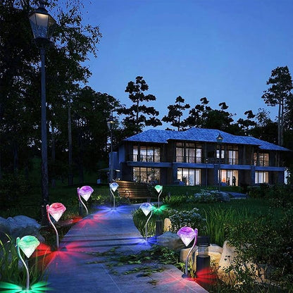4 Pack LED Solar Lights, Outdoor Decorations 7-Color Changing LED Diamond Solar Light, Stainless Steel Stake Pathway Lights for Garden Path Walkway Patio Lawn Yard Christmas Halloween Decorations
