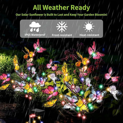 Solar Butterfly Lights, 2 Pack Solar Garden Lights Outdoor, Outdoor Garden Waterproof with Solar Butterfly Stake, Solar Outdoor Decor Light for Landscape, Pathway, Yard (Colorful Light)